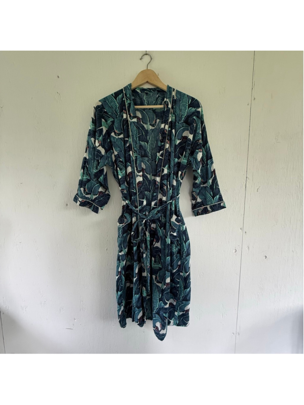 100% Cotton Tropical Banana Leaf Print Robe M/L - Picture 2 of 7